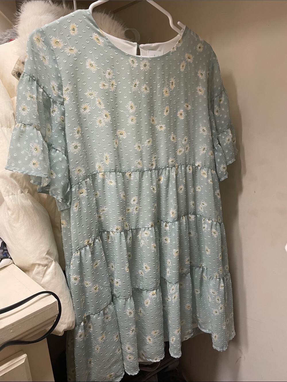 Girls' Light Blue Floral Tiered Dress